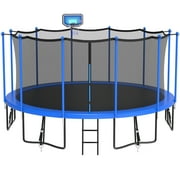 Elitezip Trampoline 15 FT 1500 LBS, Heavy Duty Trampoline with Enclosure Net, Basketeball Hoop, Outdoor Recreational Trampolines for Kids Teens, Backyard Fun, Blue