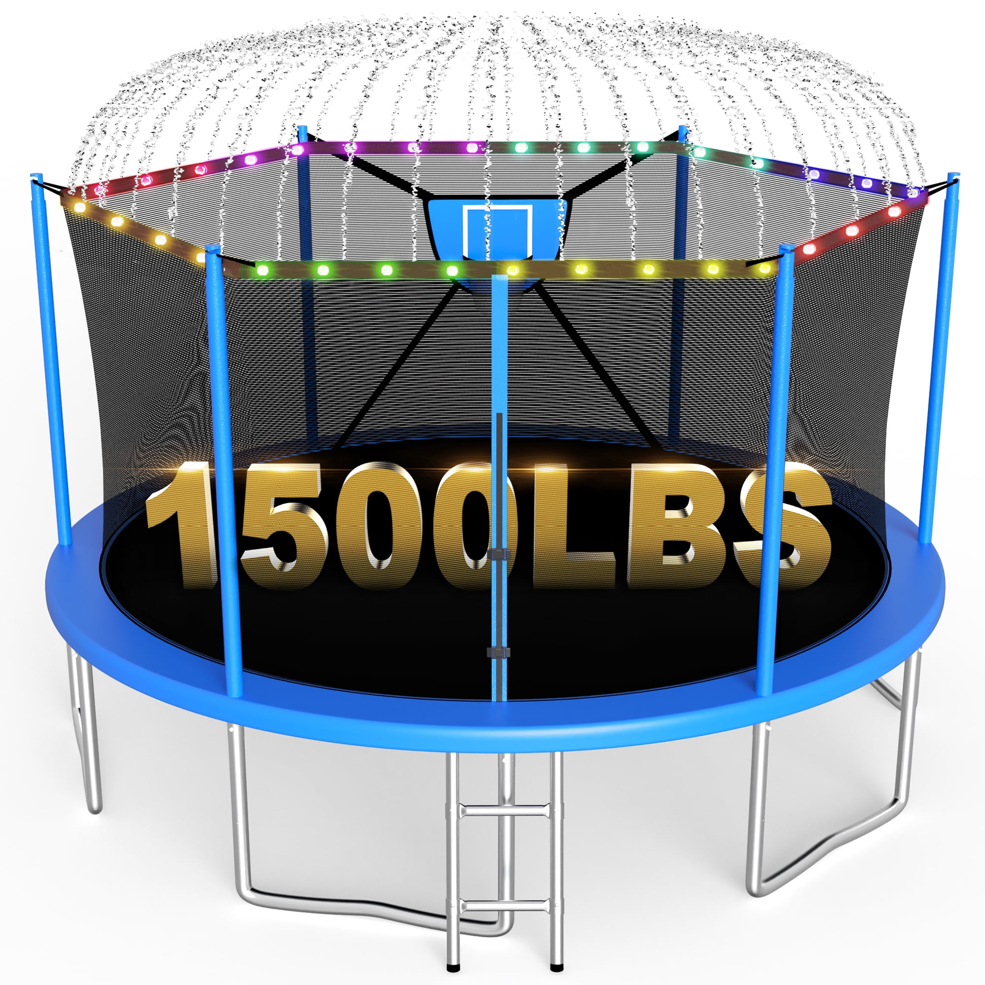 XMIKA Trampoline, 1500LBS 16FT Trampoline for Kids Adults, Trampoline with Enclosure Net, Basketball Hoop, Light, Sprinkler, Ladder, Backyard Recreational Trampoline, Galvanized Anti-Rust Coating