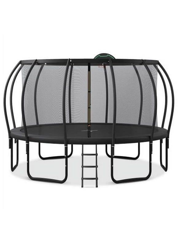 Elitezip Trampoline 15FT Trampoline with Enclosure Net 1500 LBS No Gap Design for Kids Adults Heavy Duty Outdoor Trampolines with Basketball Hoop, Stakes, Backyard Trampoline