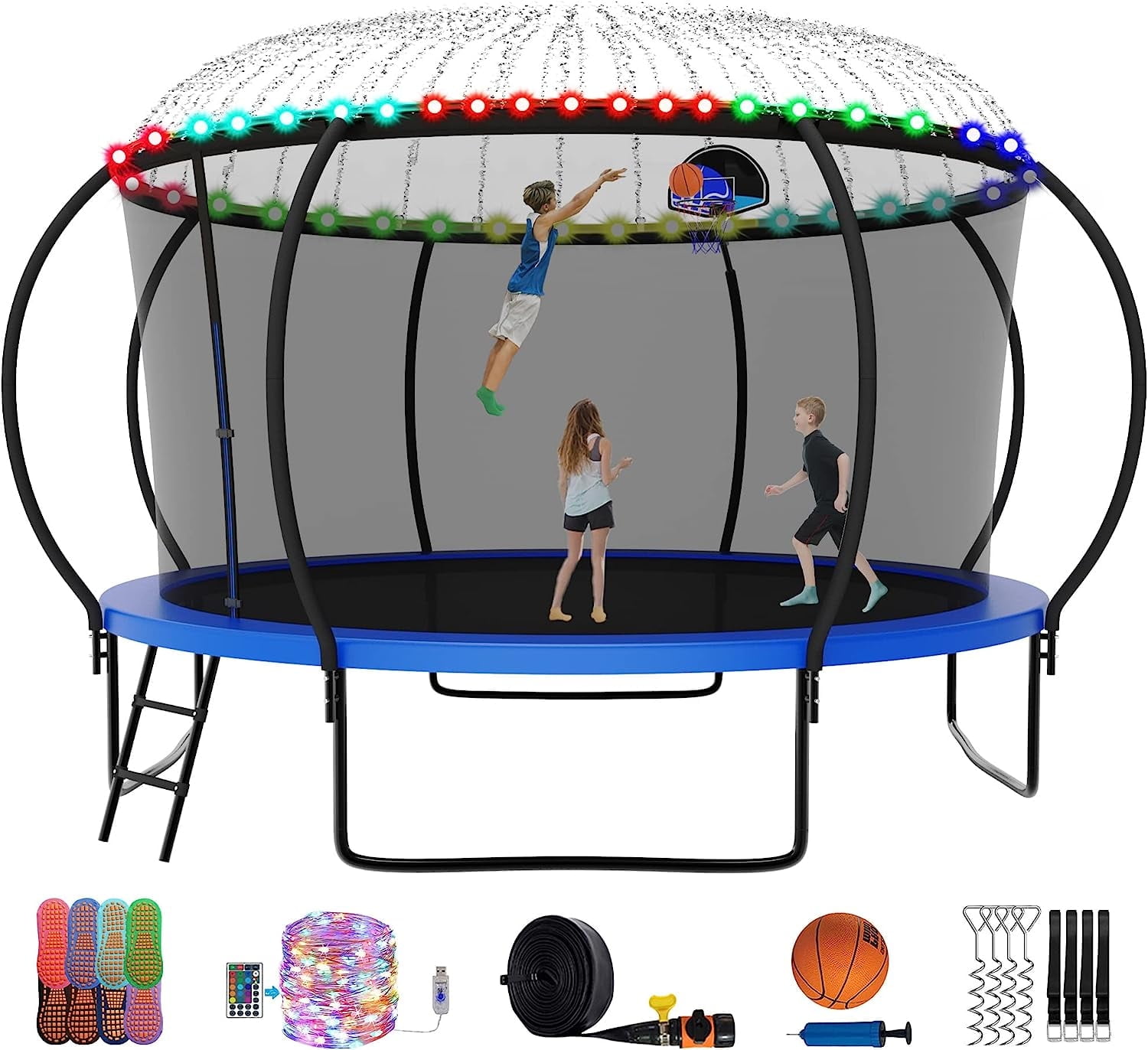 Elitezip Trampoline for Kids and Adults, 12 14 15 16 FT Trampoline【Curved Poles Reinforced