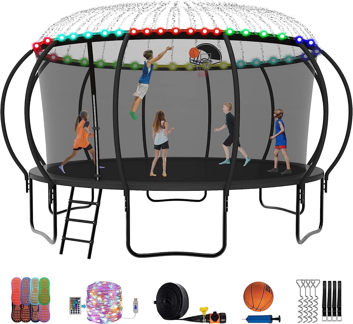 Elitezip Trampoline for Kids and Adults, 12 14 15 16 FT Trampoline【Curved Poles Reinforced