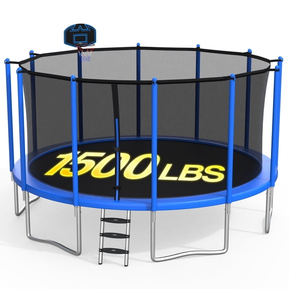 XMIKA 1500LBS Trampolines 15FT 16FT, Trampolines for 8-9 Kids/1-2 Adults, Outdoor Trampolines with Enclosure Net, Basketball Hoop, Heavy Duty Recreational Trampoline with Ladder, Fast Assembly