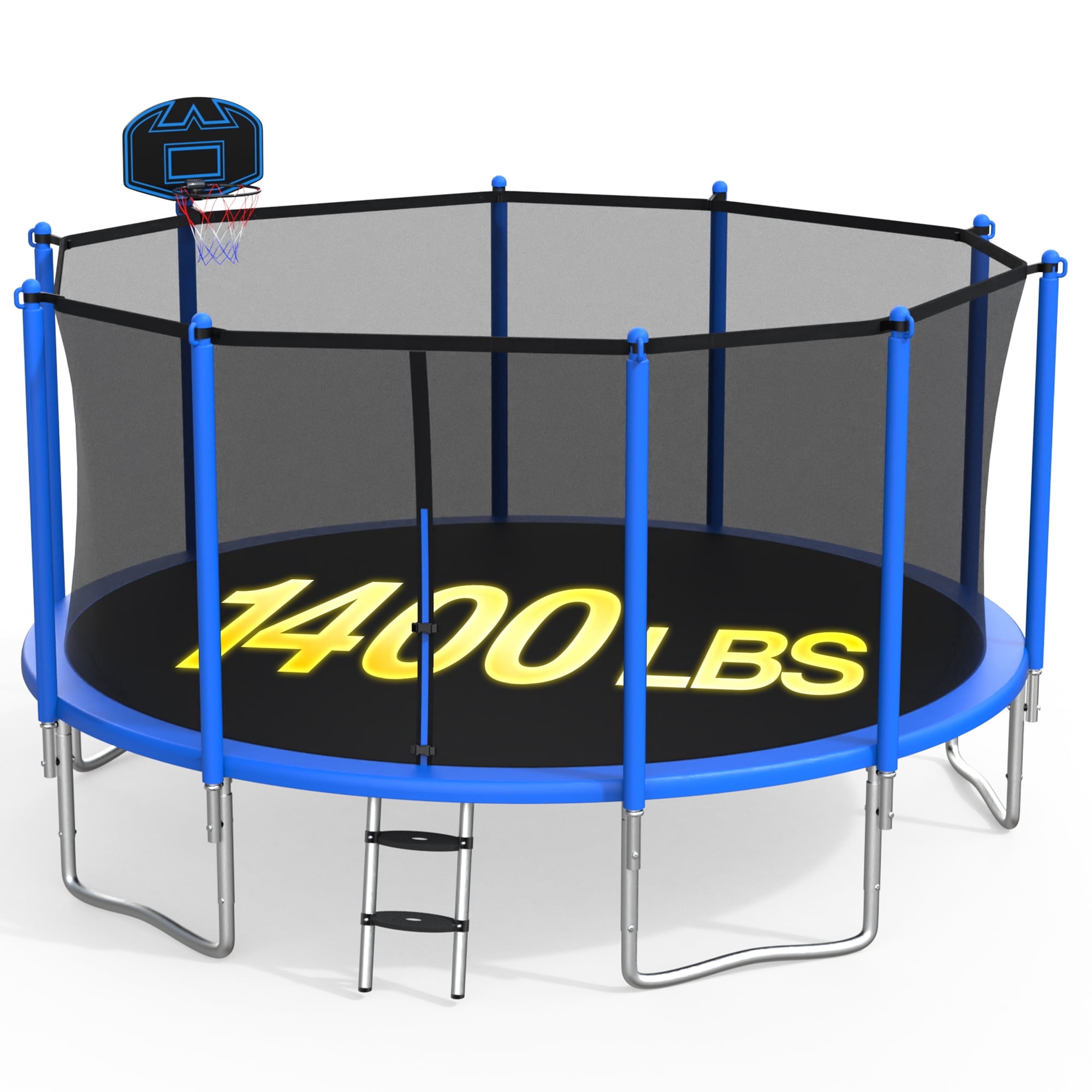 XMIKA Trampolines 14FT 15FT 16FT, Trampolines for 4-6 Kids/1-2 Adults, 1400LBS Outdoor Trampolines with Enclosure Net, Basketball Hoop, Ladder, Heavy Duty Recreational Trampoline, Fast Assembly