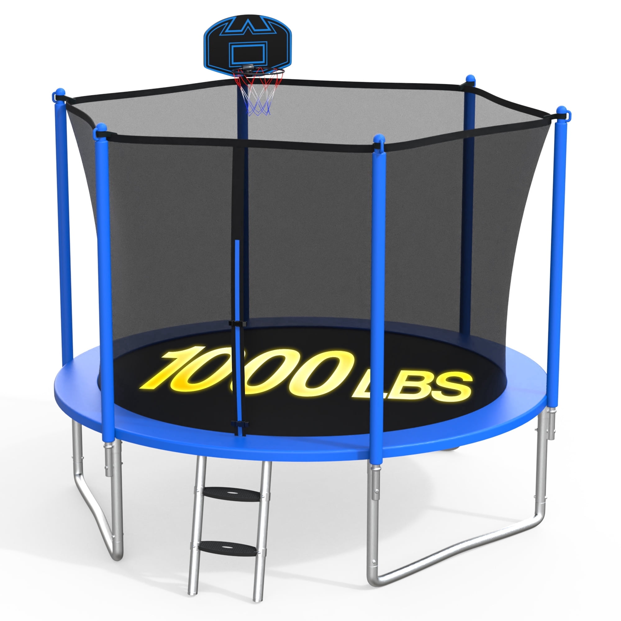 XMIKA Trampolines for Kids, 10FT 14FT 16FT Outdoor Trampolines with Safety Enclosure Net, Basketball Hoop, Ladder, 1000LBS Round Heavy Duty Recreational Backyard Trampoline for Adults, Anti-Rust