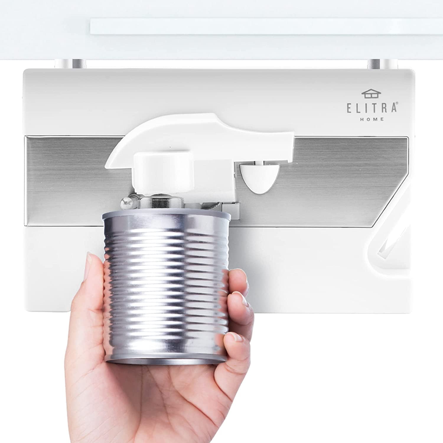 Elitra 3 in 1 Under the Cabinet Electric Can Opener, Blade Sharpener,  Bottle Opener, Under The Counter Mount, For Large And Small Cans, White And