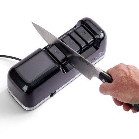 Elitra Home Professional Electric Knife Sharpener - 3 Stage Diamond-Coated Sharpening Tool for Chef Knives & Scissors, Ergonomic Non-Slip Base, Kitchen Countertop Appliance - Black