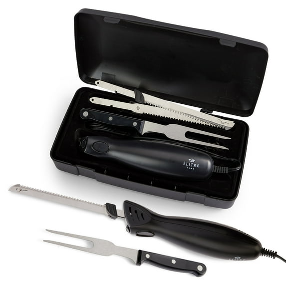 Elitra Home Professional Grade Electric Knife Set, Carving Knife Kit with Stainless Steel Serrated Blades, Carving Fork & Storage Case - For Meats, Bread, Turkey & More - Great for Thanksgiving & BBQ