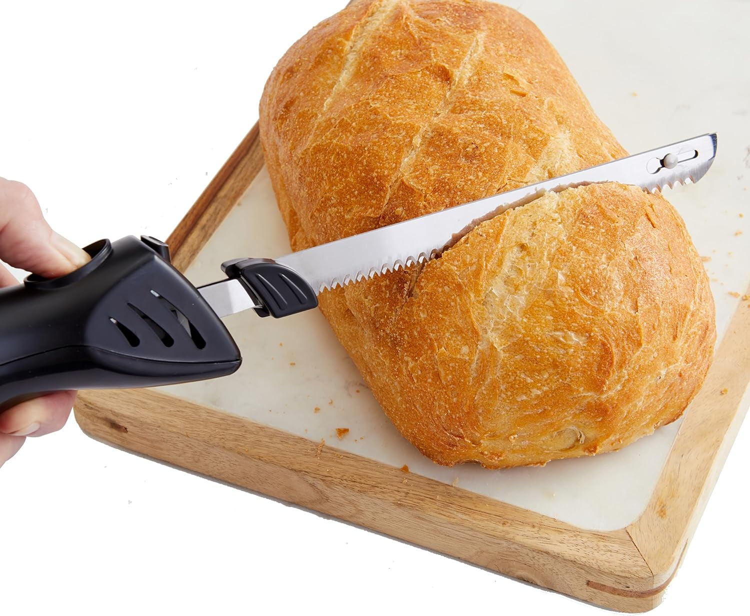 electric knife cutting bread or frozen