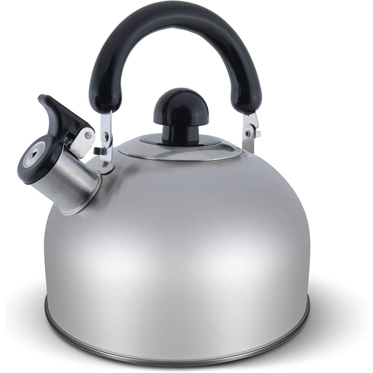 Elitra Whistling Kettle - Stainless Steel Tea Pot with Stay Cool Handle -  2.6 Qt / 2.5 Liter - Satin