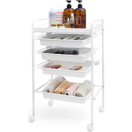 Elitzia Esthetician Cart with Wheels Metal Frame Storage Organizer Multi-layer Beauty Salon SPA Rolling Trolley Multi-scene Use 5-layer Cart for Massage Tattoo Manicure Facial Tool ETST17 (White)
