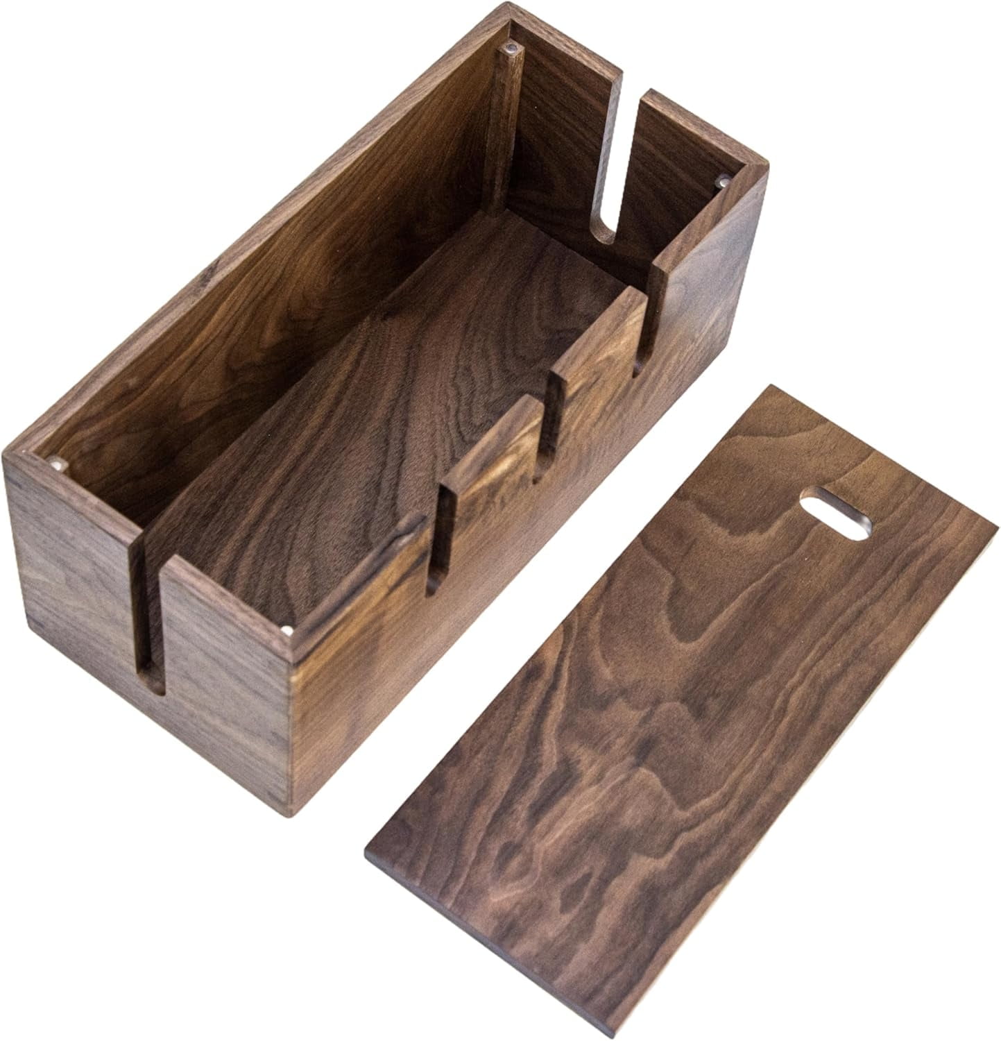 Elitzia Natural Walnut Wood Cable Management Box Desk Wire Organiser with Magnetic Cover for Hiding Messy Cables Cord Storage Tidy Box Suitable for Home Office Computer Desk TRPB02