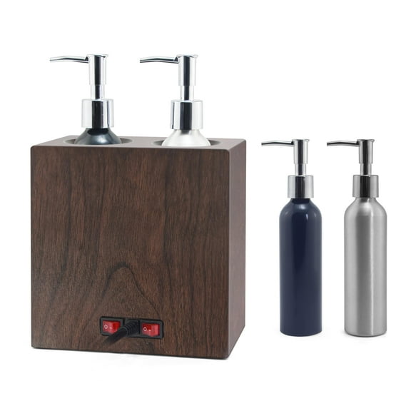 Elitzia Walnut Wood Massage Oil Warmer Automatic Dual-Bottle Heating 4 Massage Oil Pump Bottles Lotion Warmer Dispenser Heated 122-140°F Suitable for Salon Spa Electric Oil Warmer Massage
