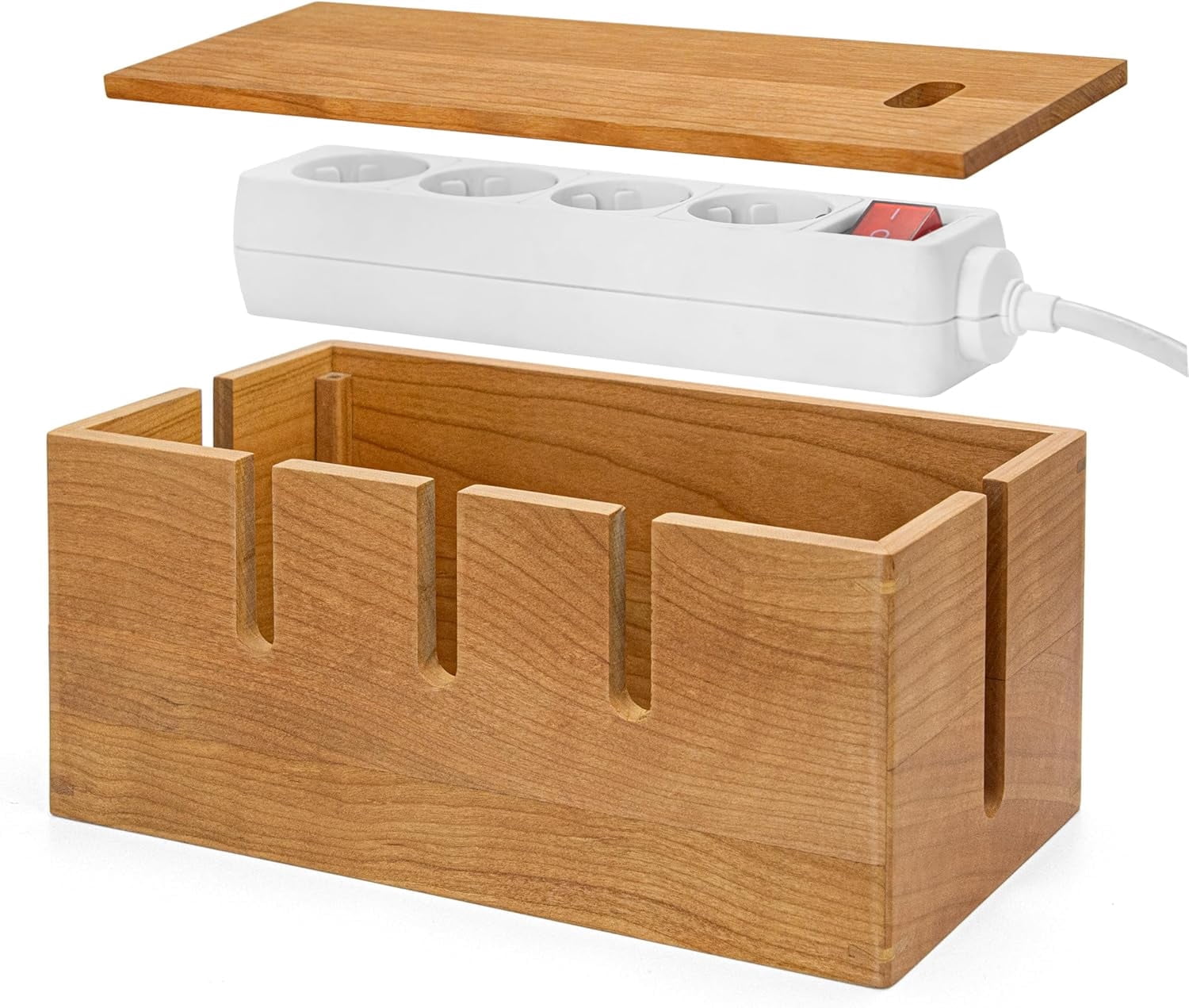 Elitzia Wood Cable Tidy Box Large Desk Cable Management Box Cord Wire Organiser for Hiding Messy Cables Wire Management Natural Cherry Wood Cables Storage Tidy Boxs for Home Salon SPA Office ETCHER01