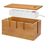 Elitzia Wood Cable Tidy Box Large Desk Cable Management Box Cord Wire Organiser for Hiding Messy Cables Wire Management Natural Cherry Wood Cables Storage Tidy Boxs for Home Salon SPA Office ETCHER01