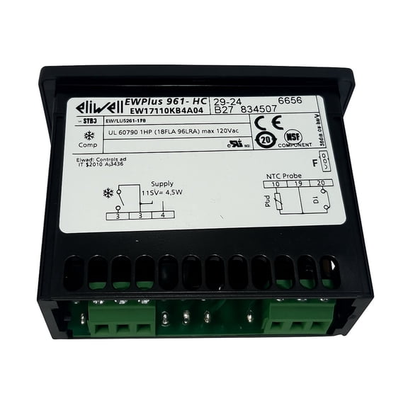 Eliwell EWPlus 961 Digital Temperature Controller 120V, Industrial Refrigeration Control Unit with NTC Probe, Model EW17Y10XB4A04