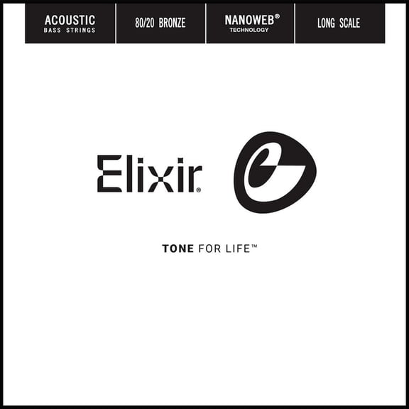 Elixir 80/20 Bronze Single Acoustic Bass String, NANOWEB, (.045)