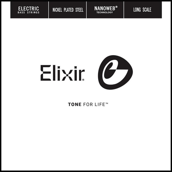 Elixir Nickel Plated Steel Single Bass String, NANOWEB, (.085)
