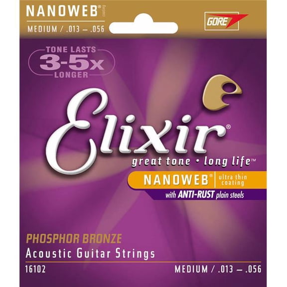 Elixir  0.013-0.056 Gauge Nanoweb Phosphor-Bronze Acoustic Guitar Strings - Medium