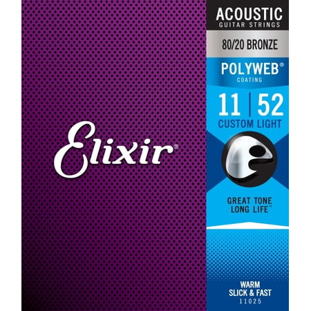 Elixir 80/20 Bronze Acoustic Guitar Strings, POLYWEB, Custom Light (.011-.052)