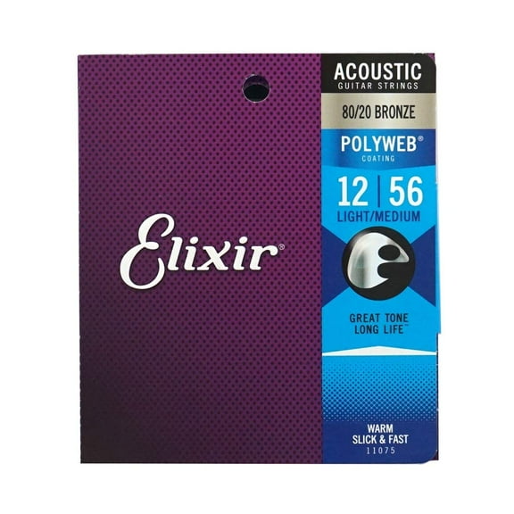Elixir E11075 80/20 Bronze Acoustic Guitar Strings Polyweb Coating Light Top Medium Bottom
