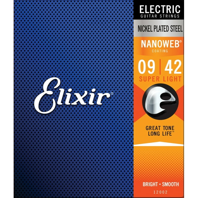 Elixir Strings Super Light NanoWeb Electric Guitar Strings, 9-42 ...