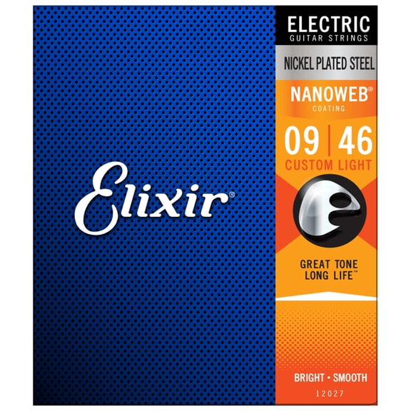 Elixir 12027 Nickel Plated Steel Electric Guitar Strings with NANOWEB, Custom Light 9-46