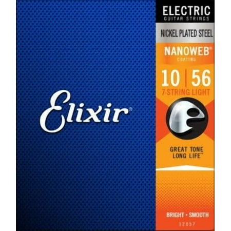 Elixir 12057 7-String Light NanoWeb Electric Guitar Strings, 10-56