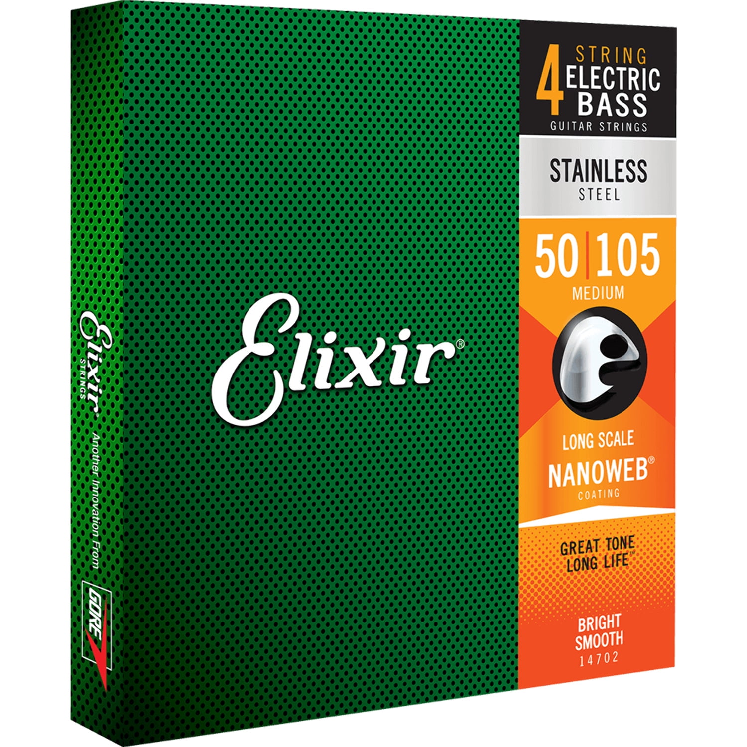 Elixir Stainless Steel 4-String Bass Strings, Long Scale, Medium (.050-.105)