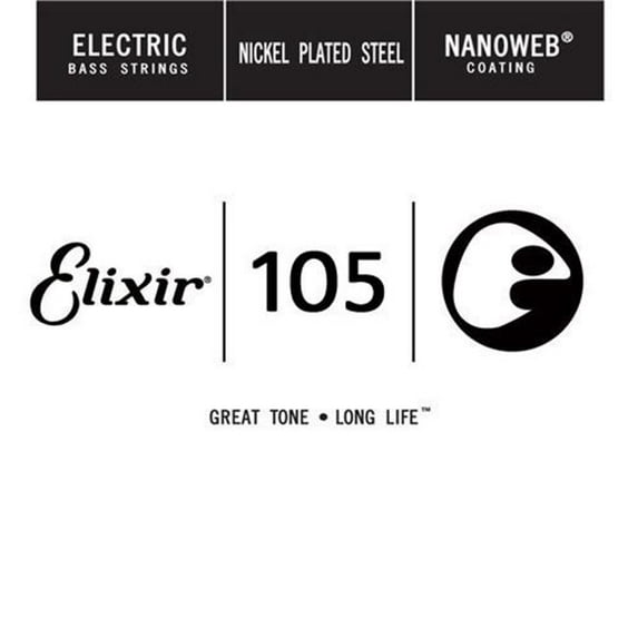Elixir Nickel Plated Steel Single Bass String, NANOWEB, Extra Long Scale (.105)