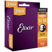 Elixir #16544 Nanoweb Phosphor Bronze Acoustic Guitar Strings .011-.052 - 3-Pack