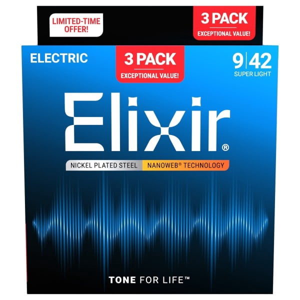 Elixir 16566 NANOWEB Electric Guitar Strings Extra Light 9-42 (12002 Set of 3)