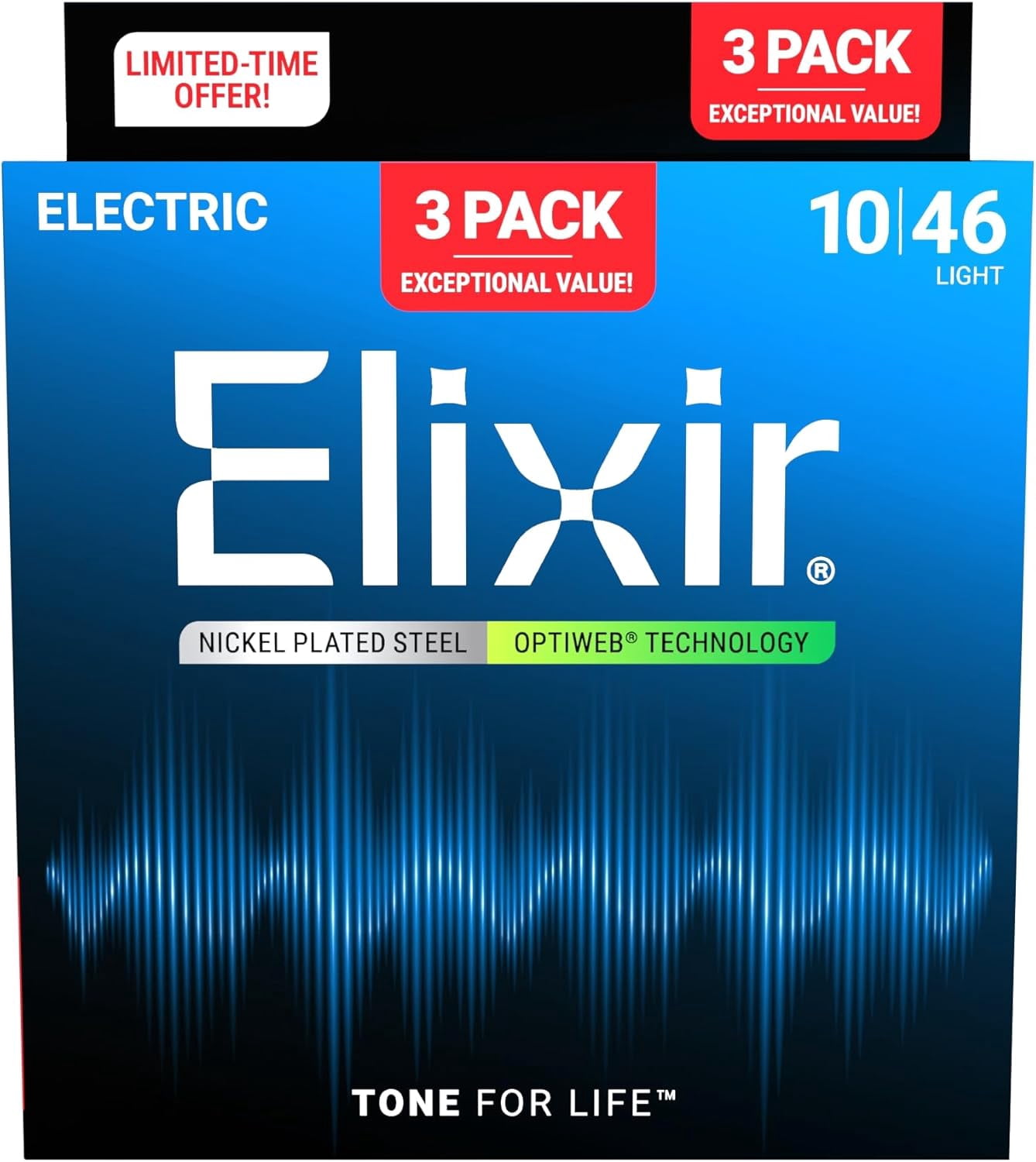 Elixir 16572 OPTIWEB Electric Guitar Strings Light .010-.046 (3 Pack 19052)