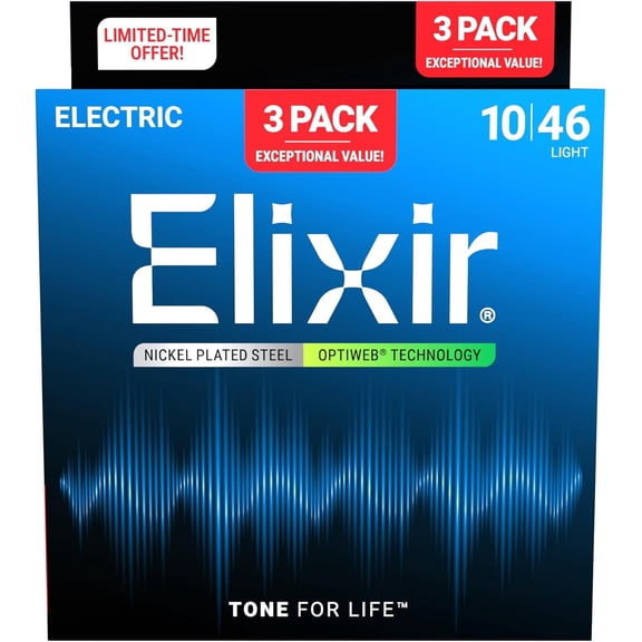 Elixir 16572 OPTIWEB Electric Guitar Strings Light .010-.046 (3 Pack 19052)