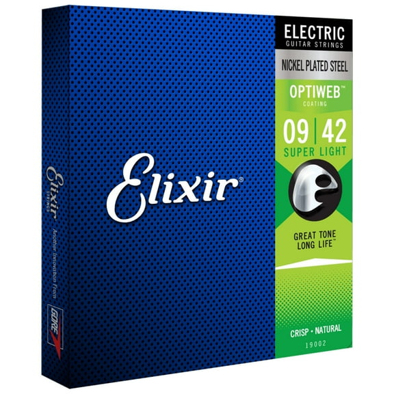 Elixir 19002 Nickel Plated Steel Electric Guitar Strings with Optiweb. Super Light 9-42