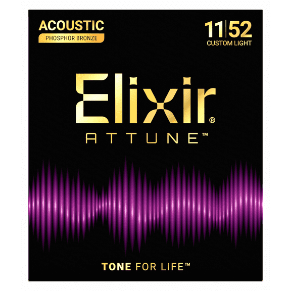 Elixir ATTUNE Acoustic Phosphor Bronze Strings, 11-52 Custom Light