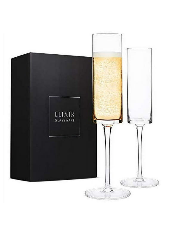 Elixir Glassware Champagne Flutes Set of 2 - Elegant Gift for Any Occasion - 6oz, Lead-Free Crystal Drink