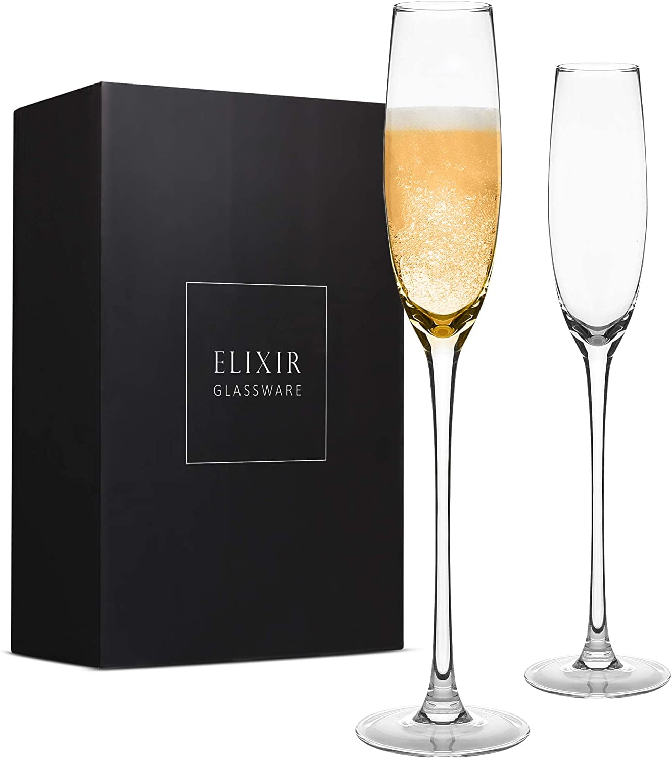 Elixir Glassware Classy Champagne Flutes - Hand Blown Crystal Champagne Glasses - Set of 4 Elegant Flutes - Gift for Wedding, Anniversary, Christmas