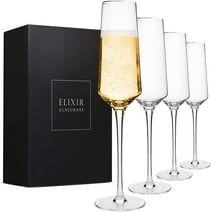 Elixir Glassware Crystal Champagne Flutes - Set of 4, 8oz - Elegant Modern Design