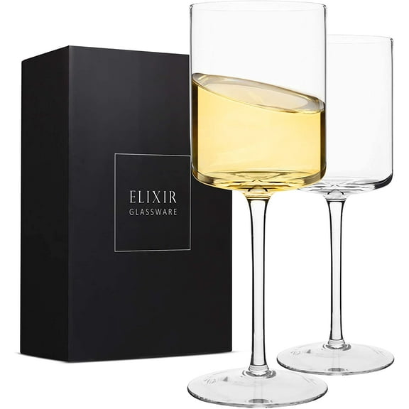 Elixir Glassware Elegant Square Edge Wine Glasses - Set of 2 (14oz) - Party