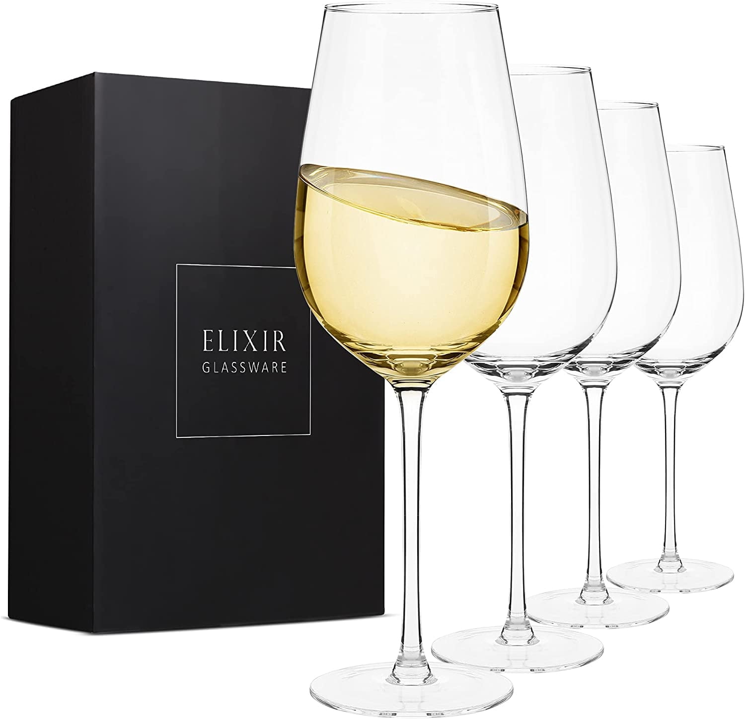 Elixir Glassware Hand-Blown Crystal White Wine Glasses, Set of 4, 18 oz, Modern