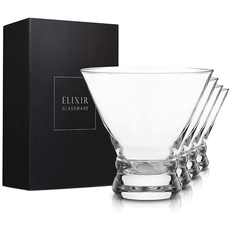 Elixir Glassware Stemless Martini Glasses Set of 4 - Hand Blown Crystal Martini  Glasses - Elegant Cocktail Glasses for Bar - 9oz, Clear 