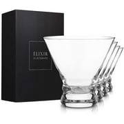 Elixir Glassware Stemless Martini Glasses Set of 4 - Hand Blown Crystal Martini Glasses - Elegant Cocktail Glasses for Bar & Home - 9oz, Clear