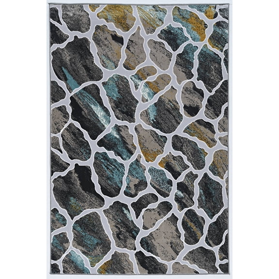 Elixir Grey Turquoise Rug 5x7 Distressed Transitional Polyester