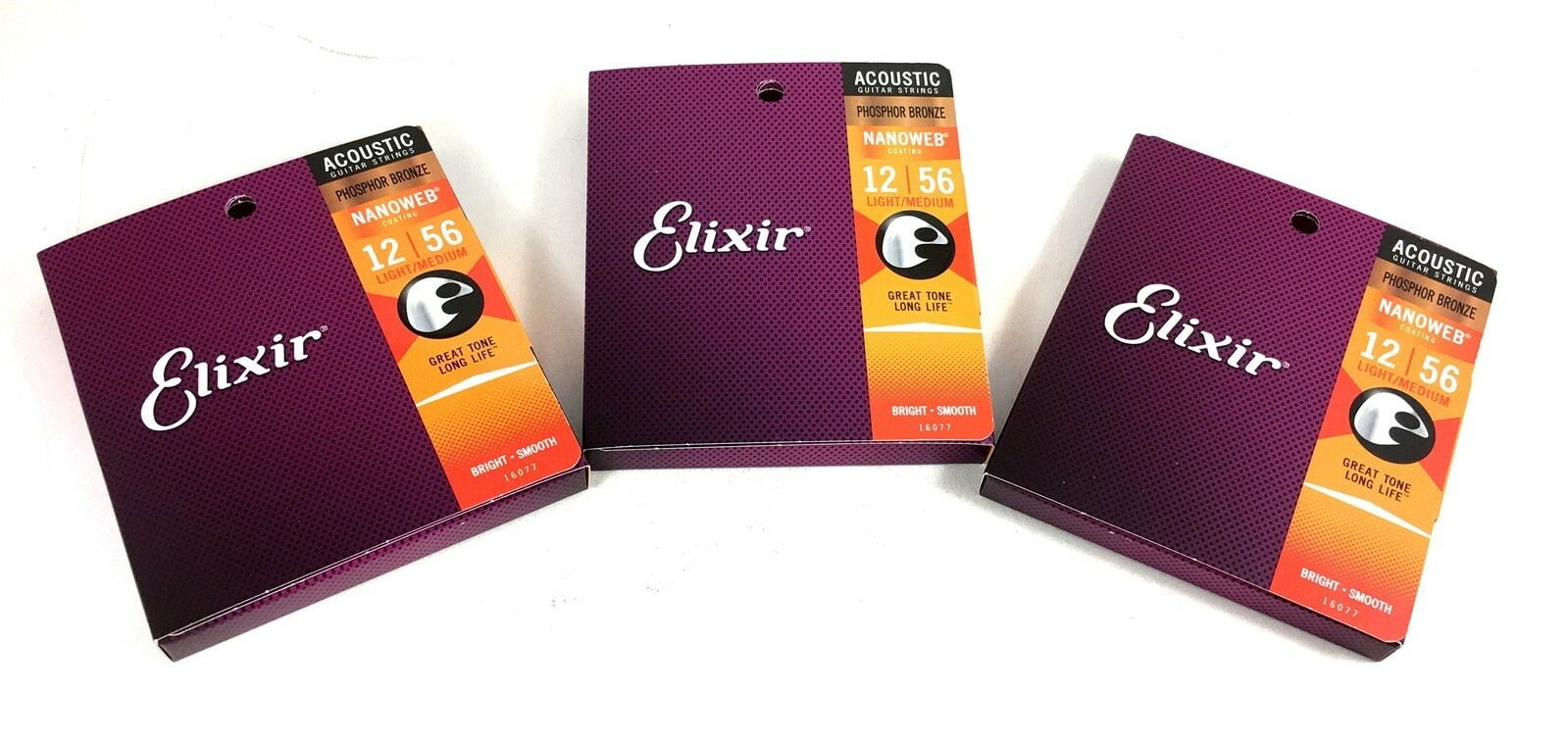 Elixir Guitar Strings Phosphor Bronze Nanoweb Medium Light 1256 3 Pack