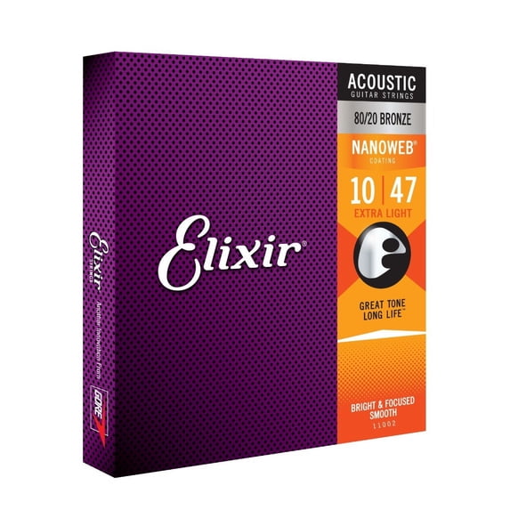 Elixir Strings 11002 Extra Light Nanoweb Acoustic Guitar Strings 10-47