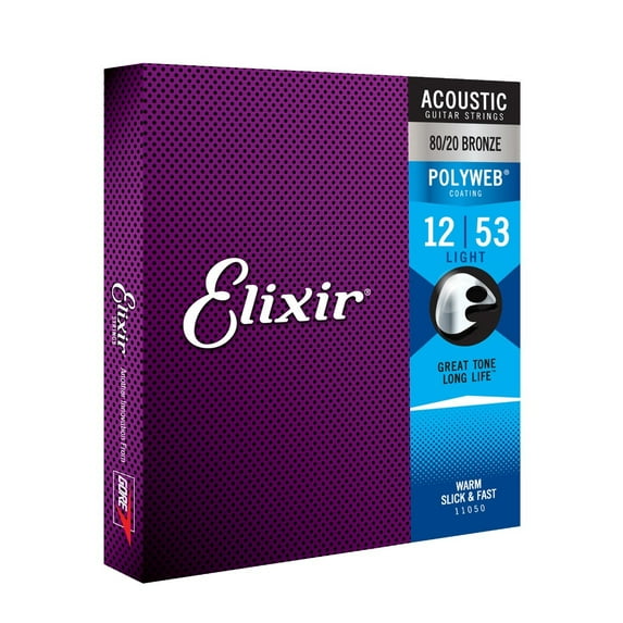 Elixir Strings 11050 Light PolyWeb Acoustic Guitar Strings 12-53