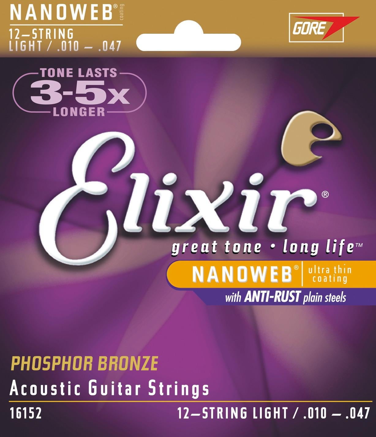 Elixir Phosphor Bronze 12-String Acoustic Guitar Strings NANOWEB Light (010-047)