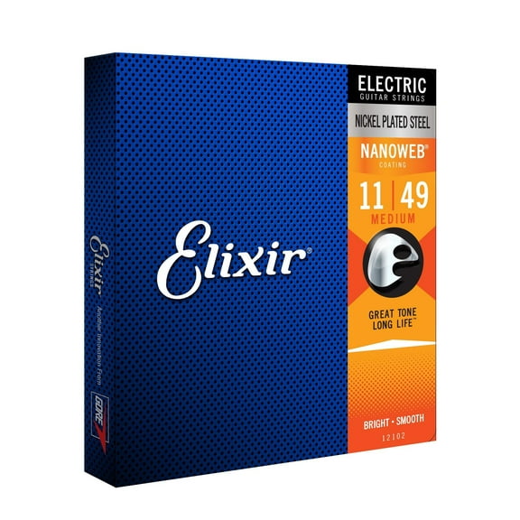 Elixir 12102 Nickel Plated Steel Electric Guitar Strings with NANOWEB, Medium 11-49