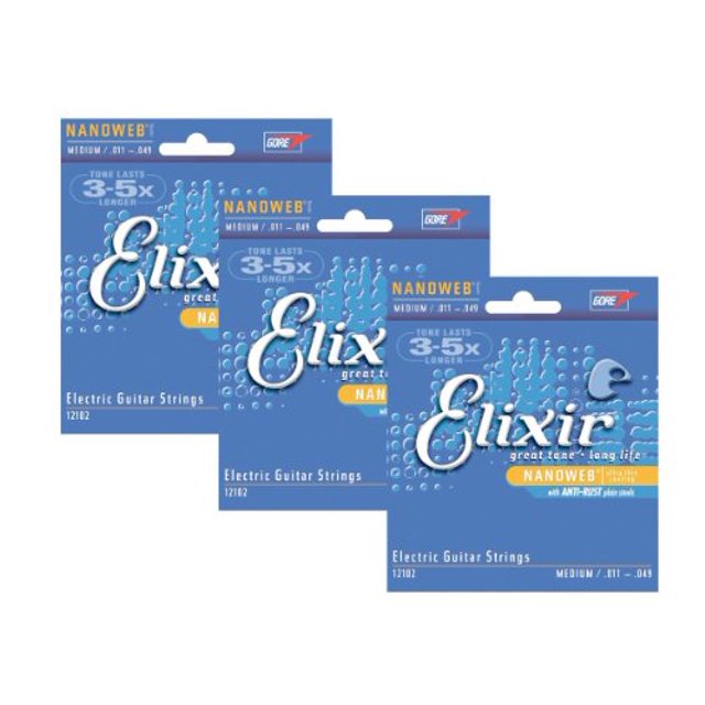 Elixir Strings Electric Guitar Strings with NANOWEB Coating (3 Pack