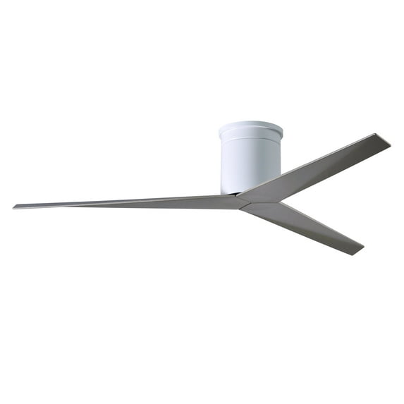 Eliza-H 3-blade ceiling mount paddle fan in Gloss White finish with brushed nickel ABS blades.